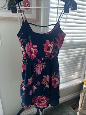 ☀️Everly Navy Floral Spaghetti-Strap Mini Dress